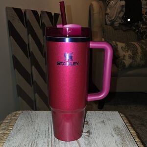 Stanley Metallic Pink Travel Tumbler with Handle and Straw